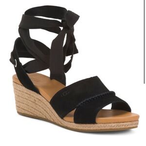 UGG Black Suede Wedge Sandals